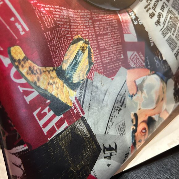 Jeanne Lottie Vintage Newspaper Print Clutch Lucite Handles Statement Bag Bold - Picture 6 of 14